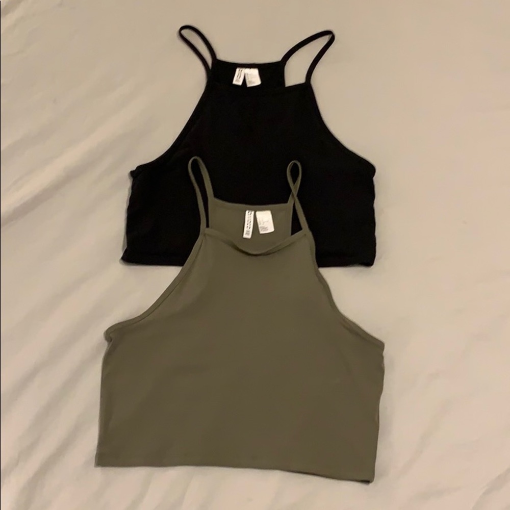 Green and Black high neck crop tops